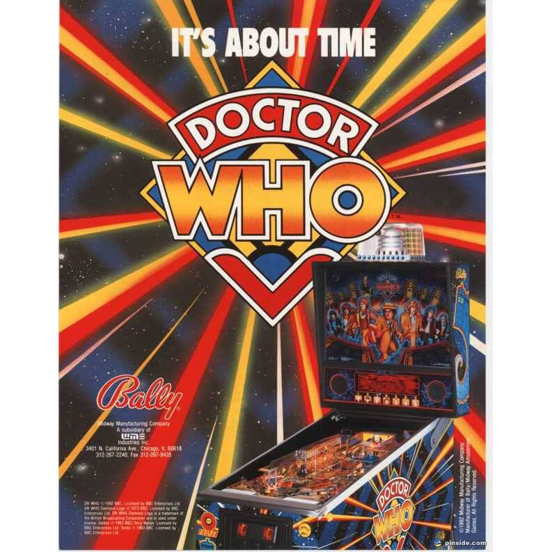Doctor Who Pinball Arcade Game Parts And Operation Manual 151,Page 1992 