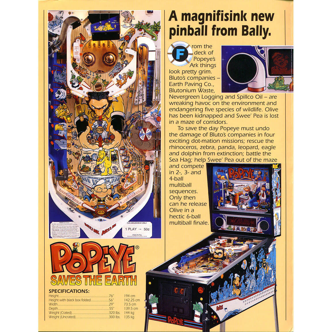 Popeye Pinball Machine by Bally Popeye Pinball Machine by Bally